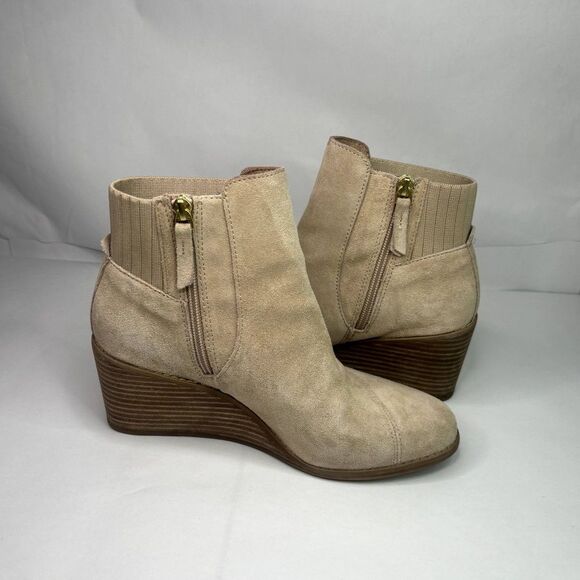 Toms Sadie Suede Sand Wedge Ankle Booties Round Toe Zip Womens Designer - Picture 3 of 10
